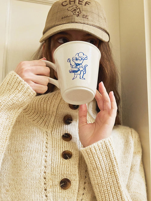 A Cupful of Joy - Hand-Painted Kitty Chef Ceramic Mug by SoftServe