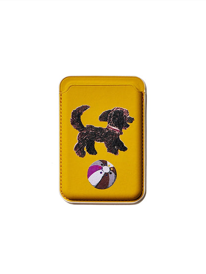 "Forest Pocket" Magnetic Leather Card Holder with Retro Illustration Print