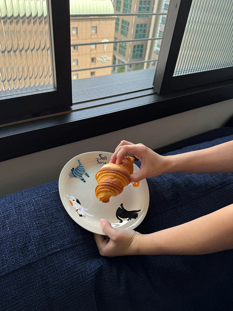 The “Cat Nap” Plate – Hand-Painted Ceramic Dish in a Whimsical Shape