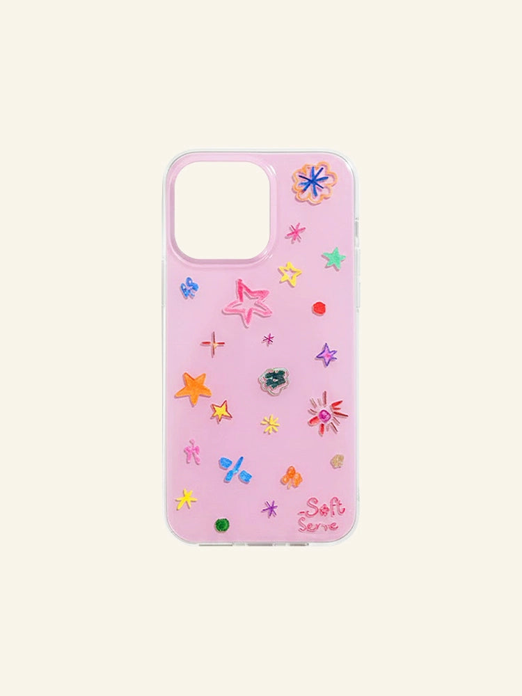 Crayon Stars Phone Case - Whimsical Hand-Drawn Design
