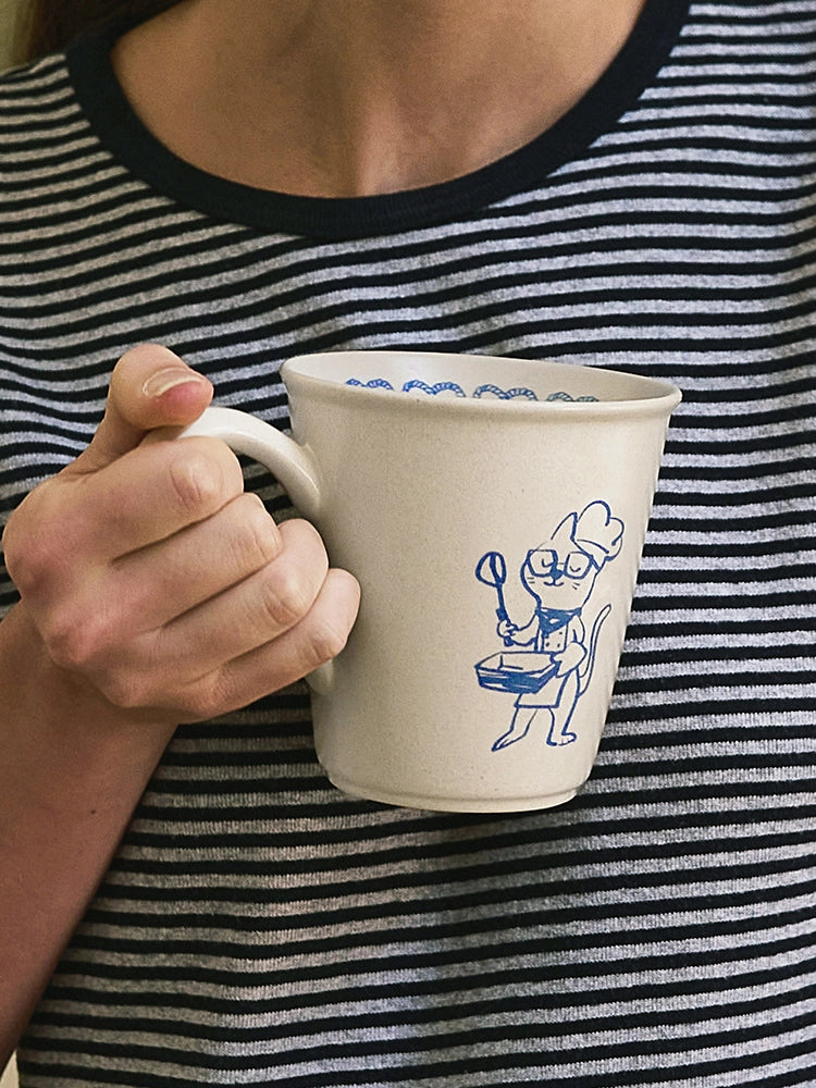 A Cupful of Joy - Hand-Painted Kitty Chef Ceramic Mug by SoftServe