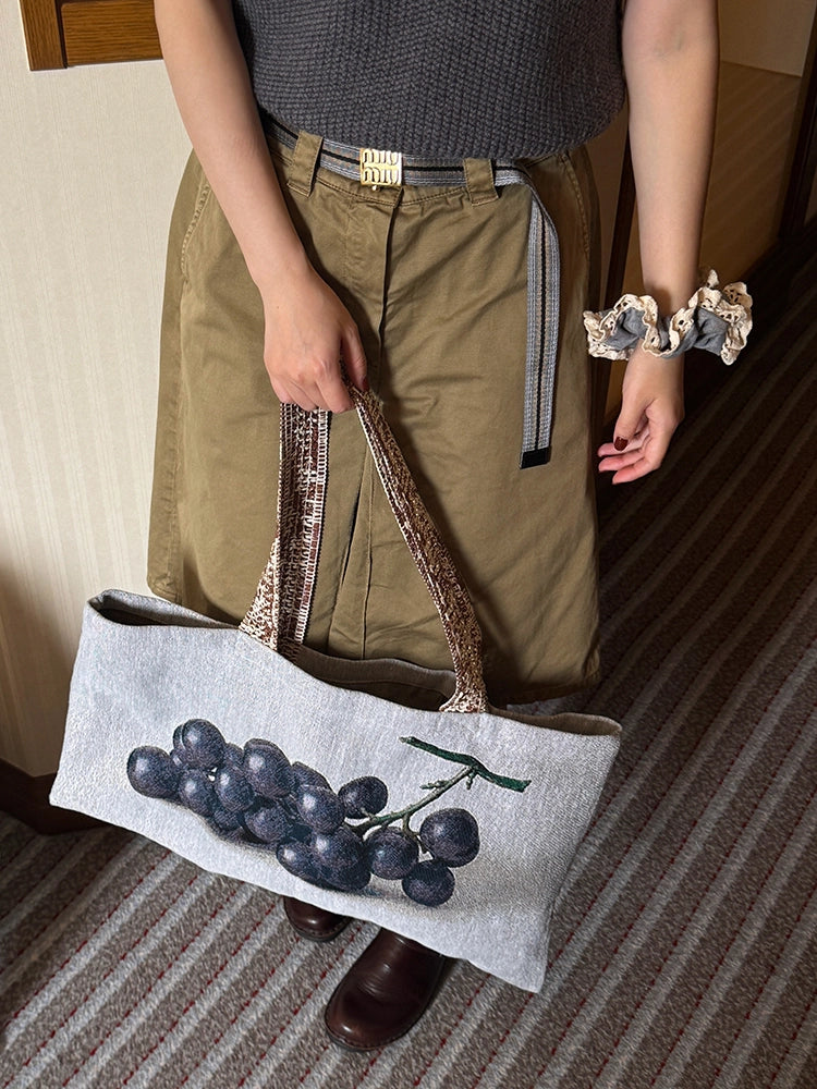 Pear and Grapes Oil Painting Shoulder Bag