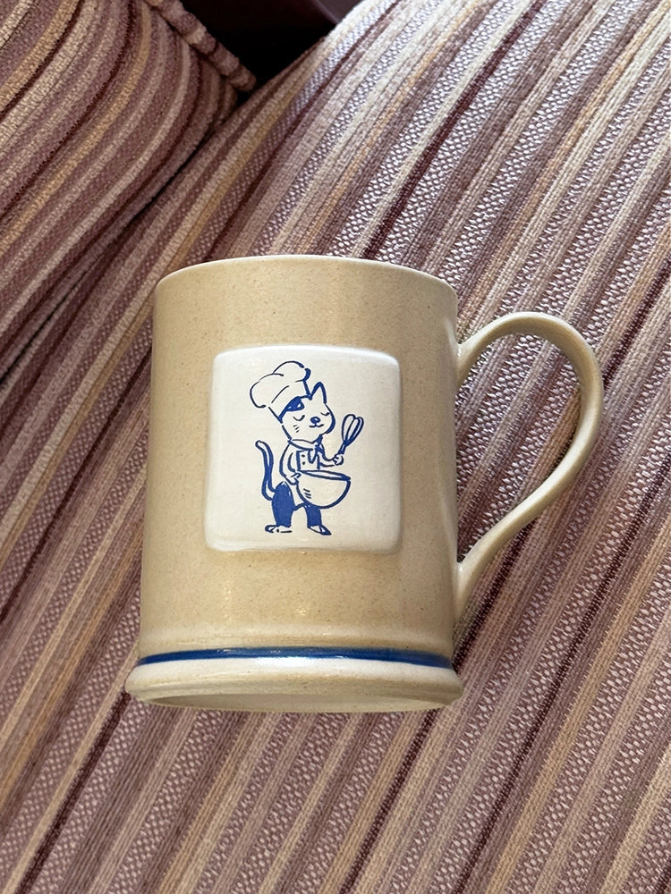 A Cupful of Joy - Hand-Painted Kitty Chef Ceramic Mug by SoftServe