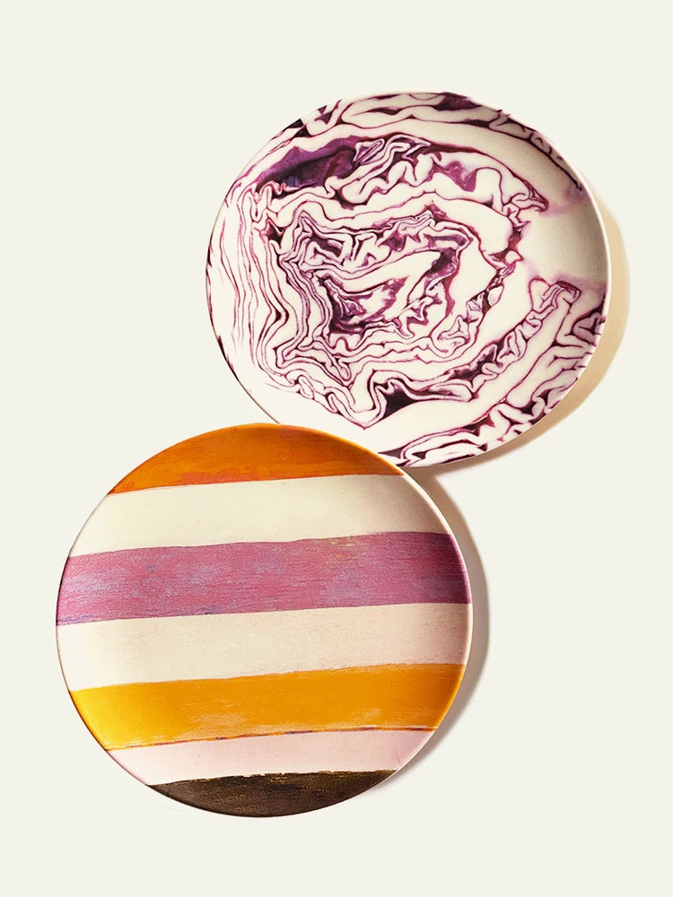 Red Cabbage and Pumpkin Stripes Bamboo Fiber Plates