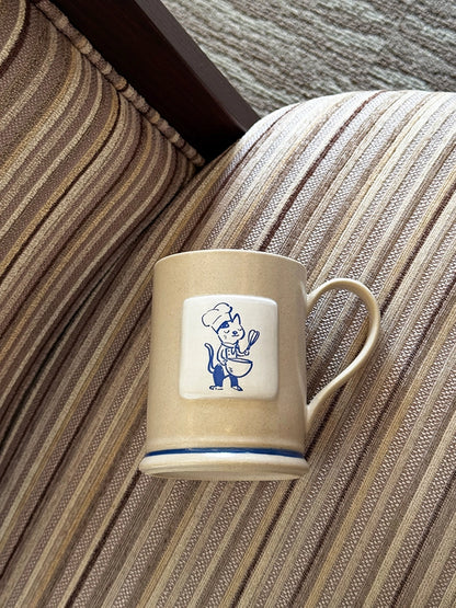 A Cupful of Joy - Hand-Painted Kitty Chef Ceramic Mug by SoftServe