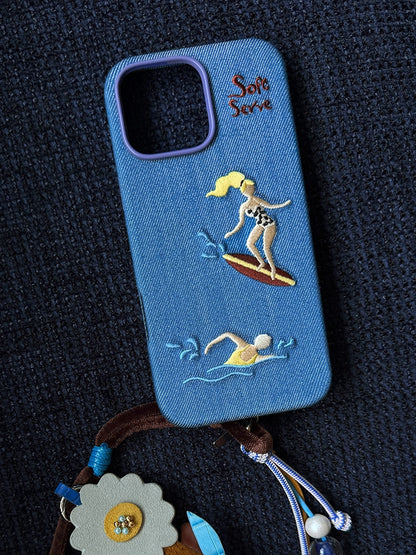 Surf & Tennis Theme Design Embroidered Fabric MagSafe Phone Case