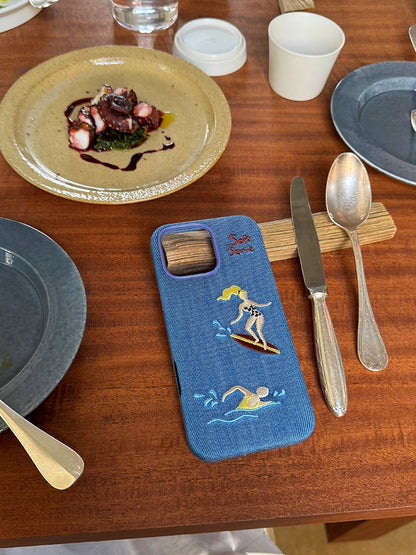 Surf & Tennis Theme Design Embroidered Fabric MagSafe Phone Case