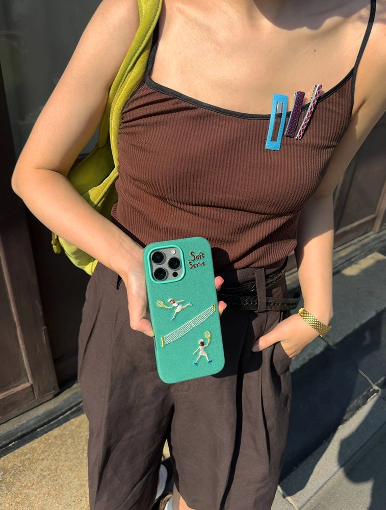 Surf & Tennis Theme Design Embroidered Fabric MagSafe Phone Case