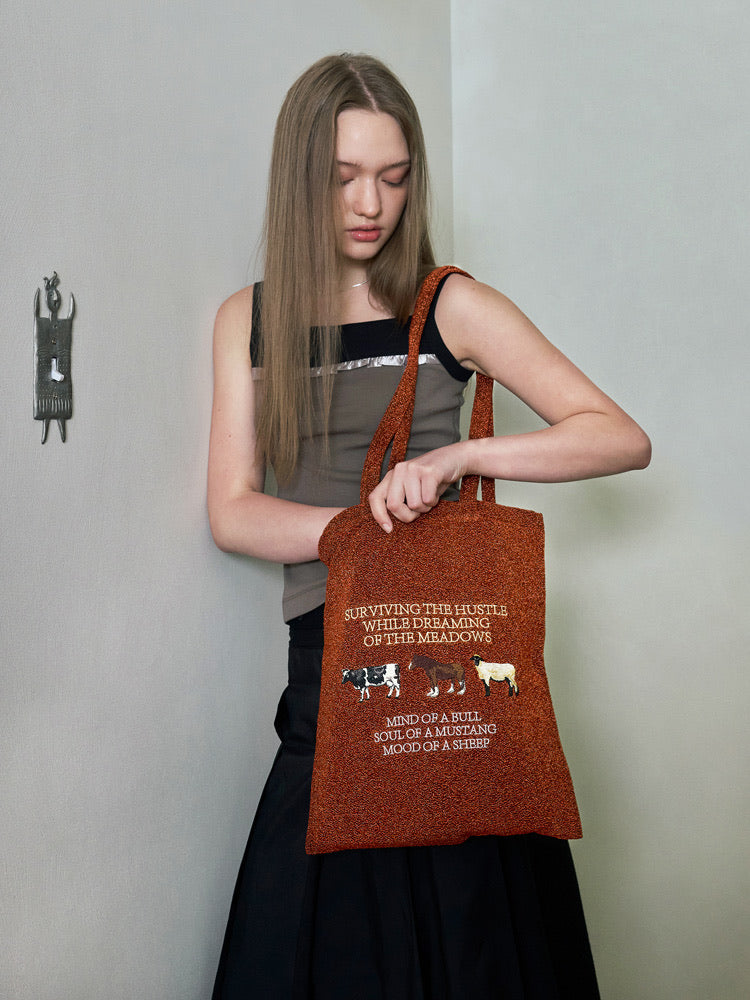 Lightweight Embroidered Tote Bag - Featuring an Ox, Horse & Sheep