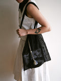 Sorbet Waffle Shoulder Bag with Handwoven Strap and Mesh Pocket
