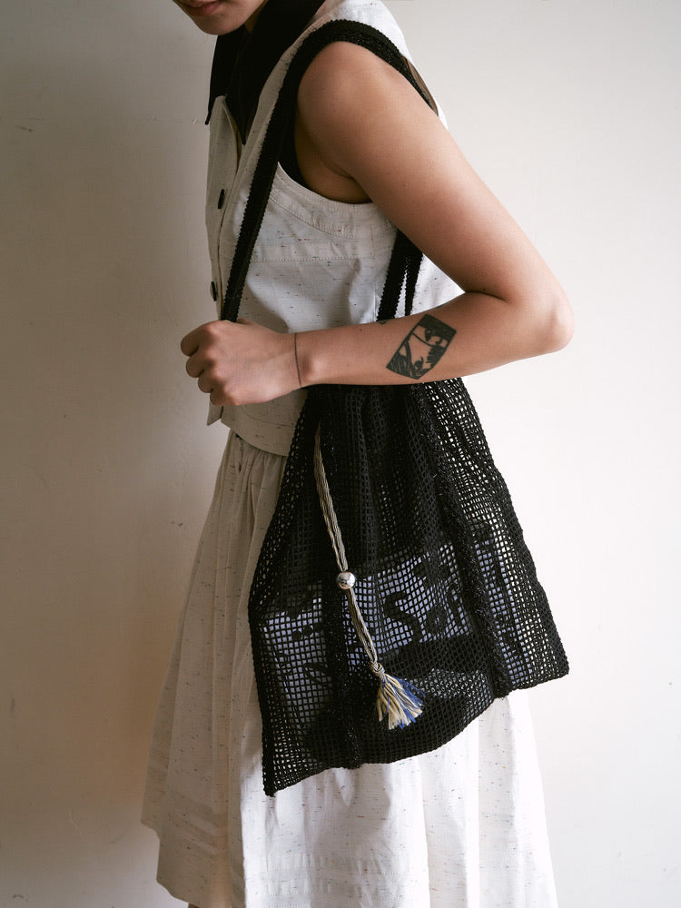 Sorbet Waffle Shoulder Bag with Handwoven Strap and Mesh Pocket