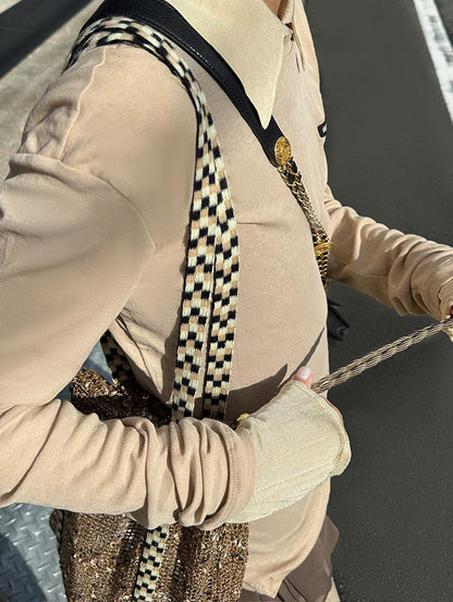 Sorbet Waffle Shoulder Bag with Handwoven Strap and Mesh Pocket