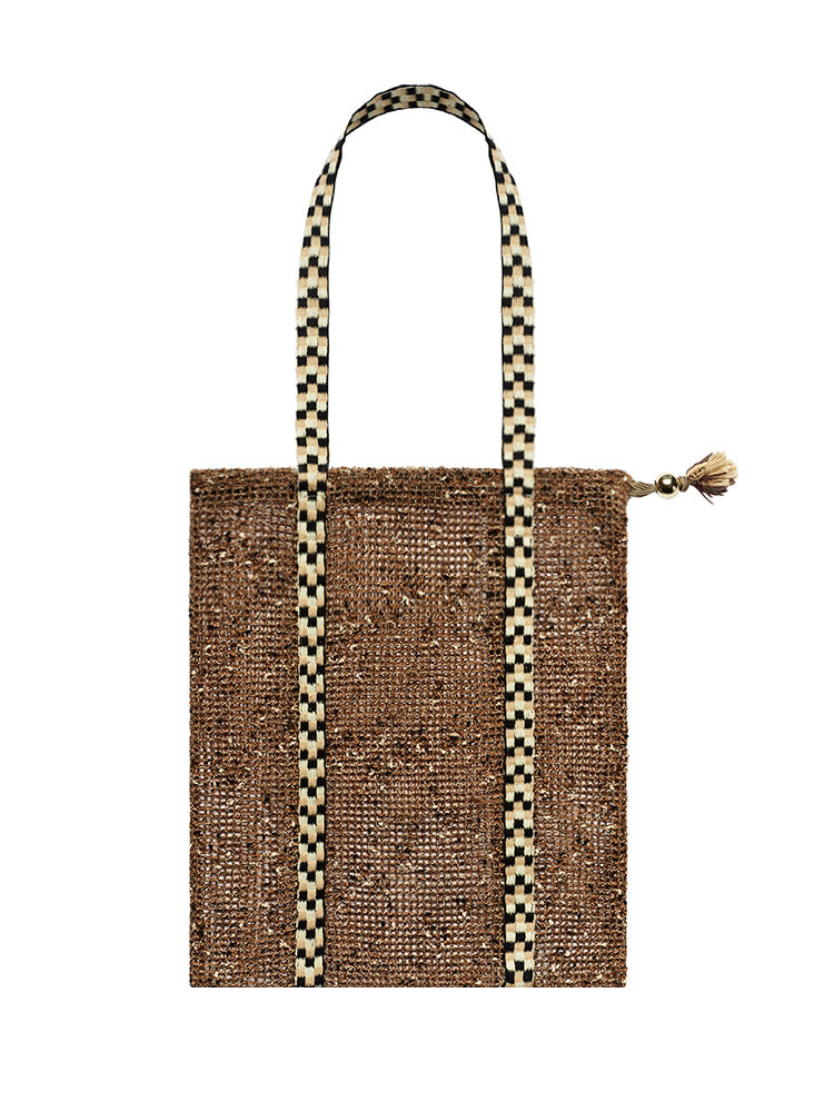 Sorbet Waffle Shoulder Bag with Handwoven Strap and Mesh Pocket