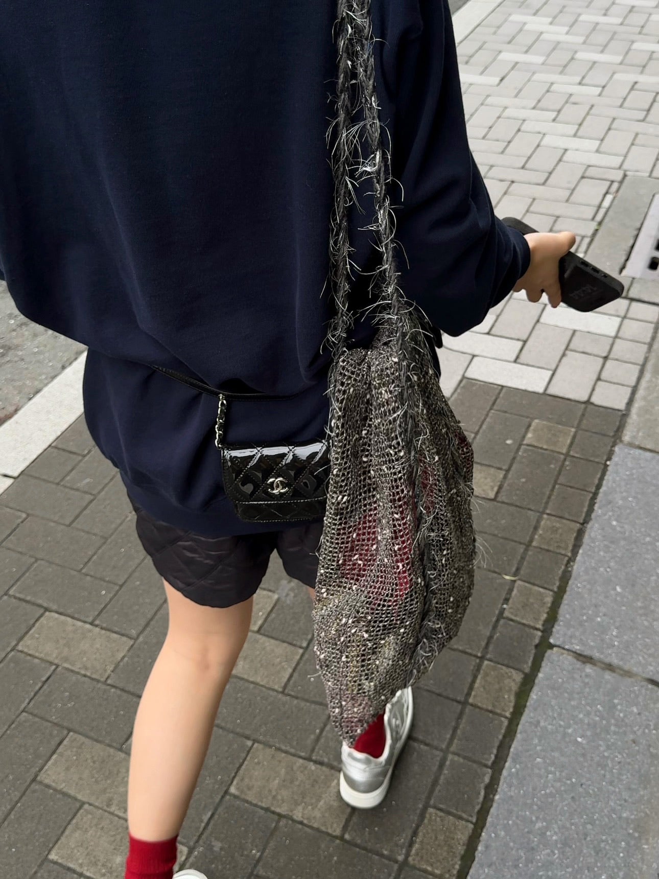 Sorbet Delicious Waffle Shiny Drawstring Mesh Tote Bag