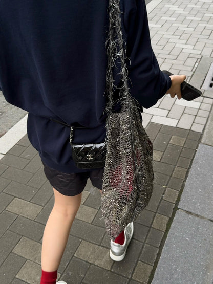 Sorbet Delicious Waffle Shiny Drawstring Mesh Tote Bag