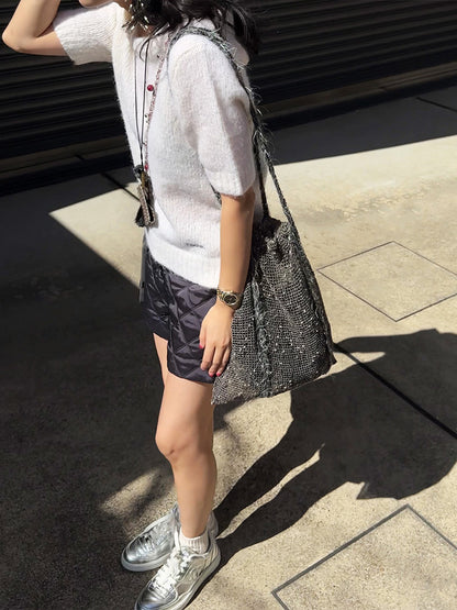 Sorbet Delicious Waffle Shiny Drawstring Mesh Tote Bag