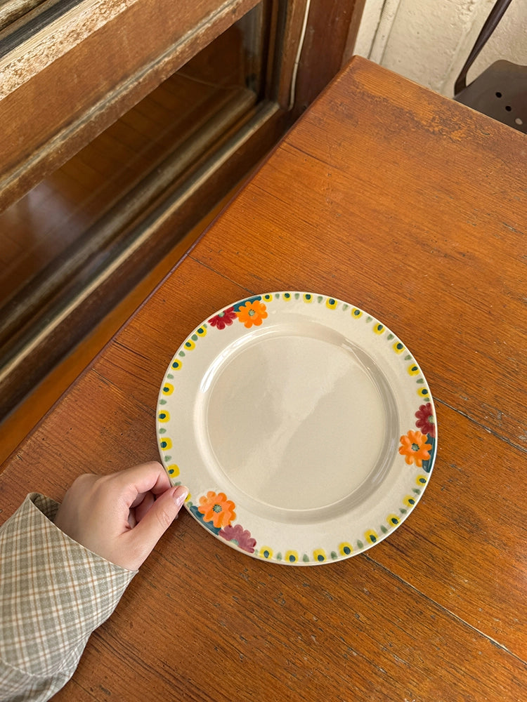 Hand-Painted Ceramic Plate - Charming Floral Art for Display & Serve