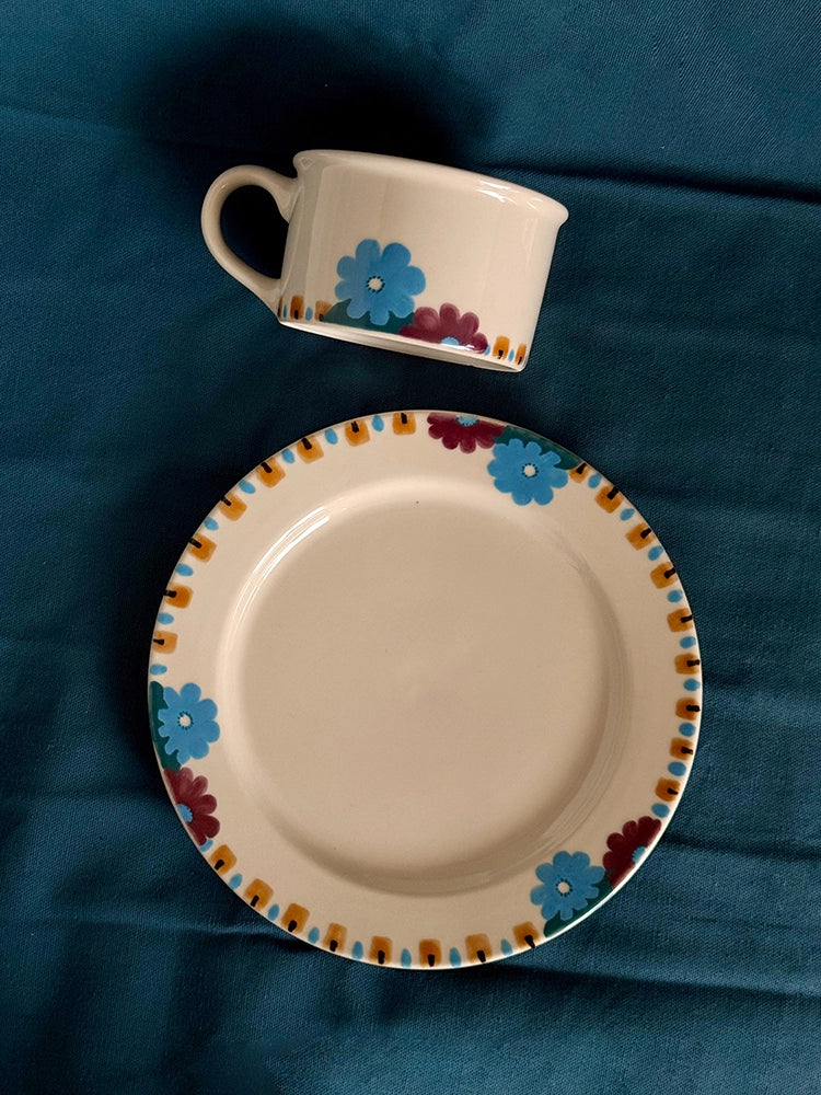 Hand-Painted Floral Art Ceramic Mug & Plate