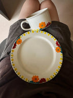 Hand-Painted Floral Art Ceramic Mug & Plate