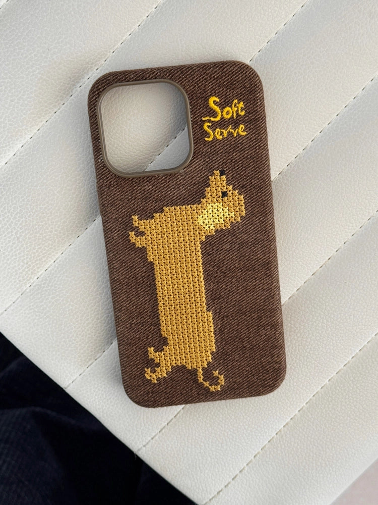 Your Everyday Sweetheart - Chocolate Puppy Cross-Stitch Fabric Phone Case