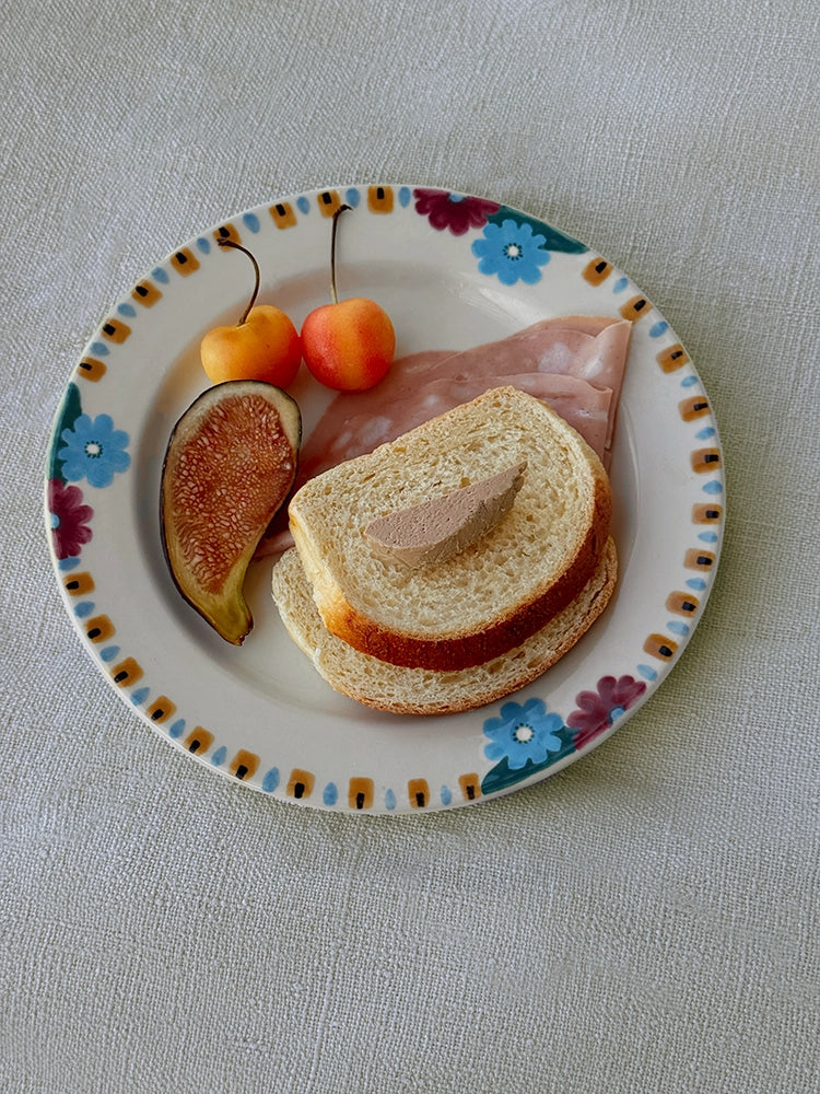 Hand-Painted Ceramic Plate - Charming Floral Art for Display & Serve