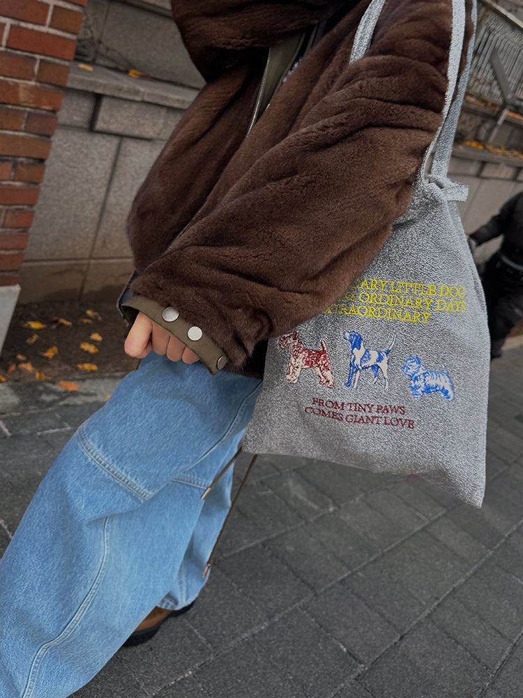 Embroidered Canvas Tote Bag - Featuring a Whimsical Gold Cat & Silver Dog