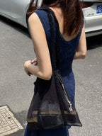 Sorbet Waffle Shoulder Bag with Handwoven Strap and Mesh Pocket