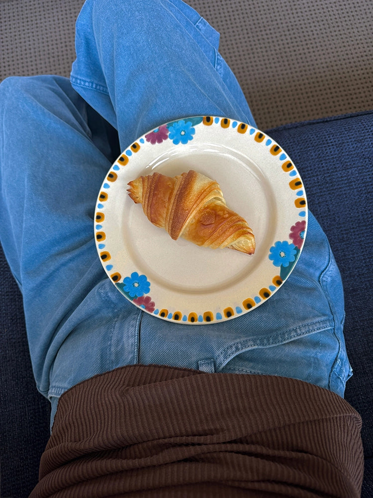 Hand-Painted Ceramic Plate - Charming Floral Art for Display & Serve