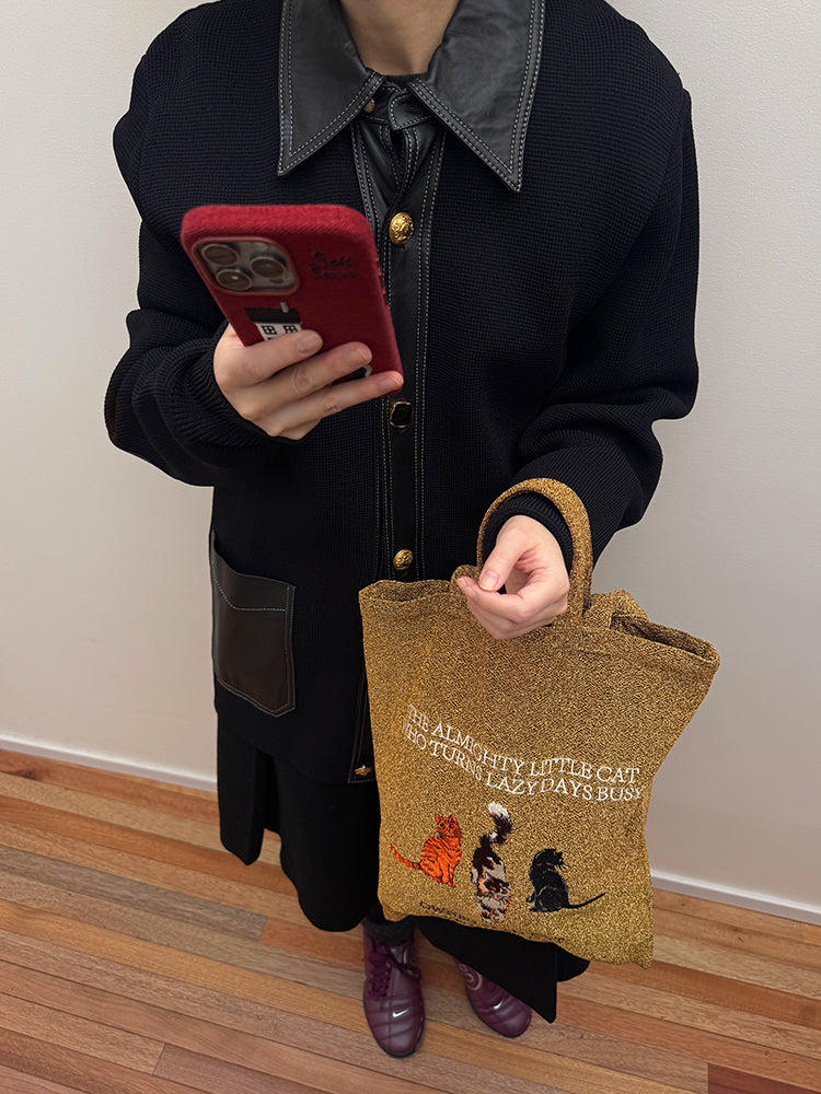 Embroidered Canvas Tote Bag - Featuring a Whimsical Gold Cat & Silver Dog