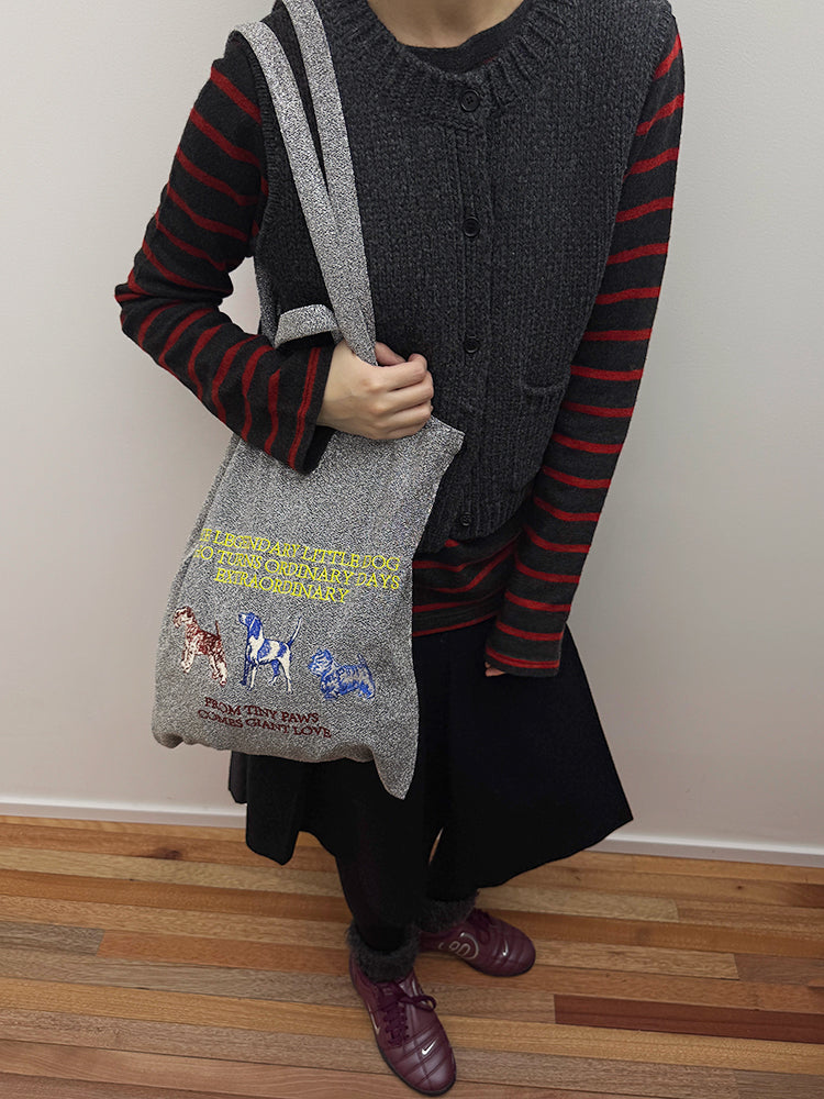 Embroidered Canvas Tote Bag - Featuring a Whimsical Gold Cat & Silver Dog