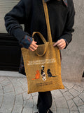 Embroidered Canvas Tote Bag - Featuring a Whimsical Gold Cat & Silver Dog