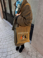 Embroidered Canvas Tote Bag - Featuring a Whimsical Gold Cat & Silver Dog