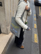 Embroidered Canvas Tote Bag - Featuring a Whimsical Gold Cat & Silver Dog