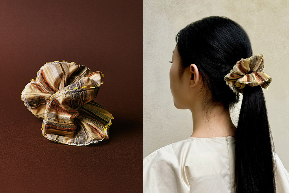 Sorbet Wavy Hemline Scrunchie with Handmade Flowers
