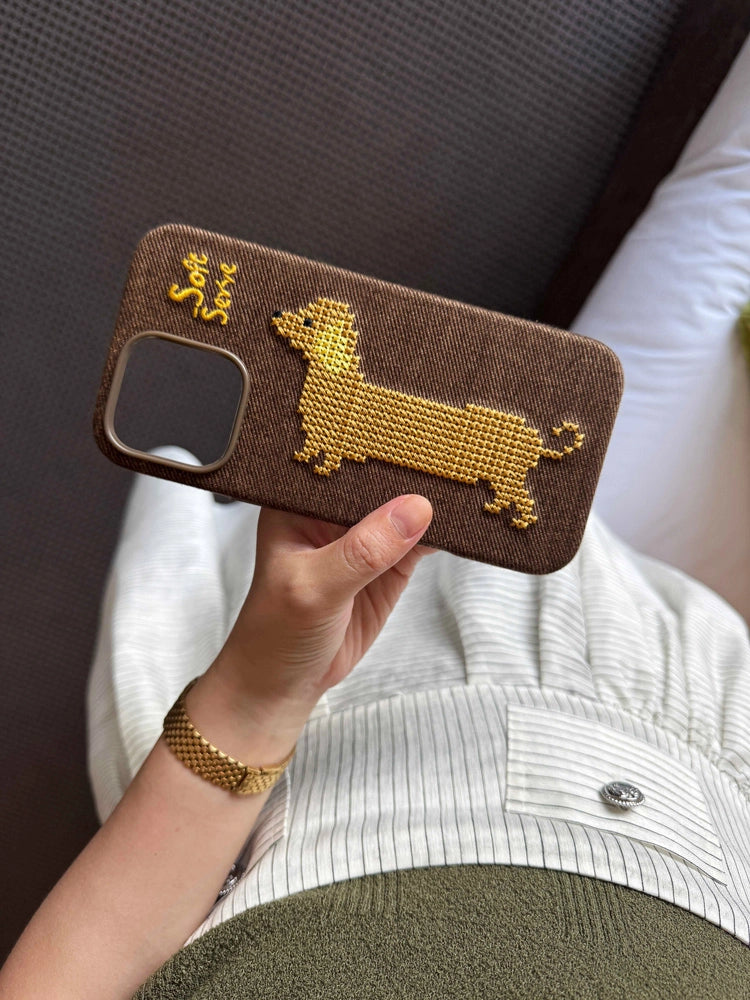 Your Everyday Sweetheart - Chocolate Puppy Cross-Stitch Fabric Phone Case