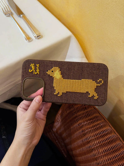 Your Everyday Sweetheart - Chocolate Puppy Cross-Stitch Fabric Phone Case