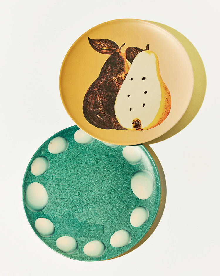 Double Pear &  Egg Pearls Pattern Bamboo Fiber Plates