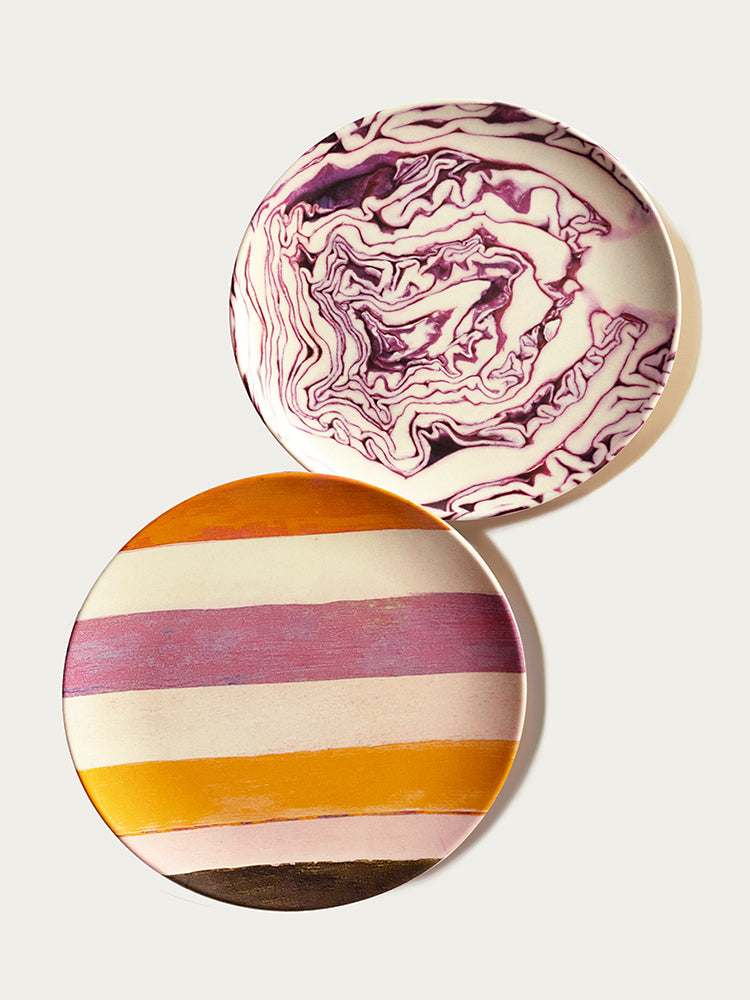 Red Cabbage and Pumpkin Stripes Bamboo Fiber Plates