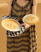Face & Checkered Bamboo Fiber Plates