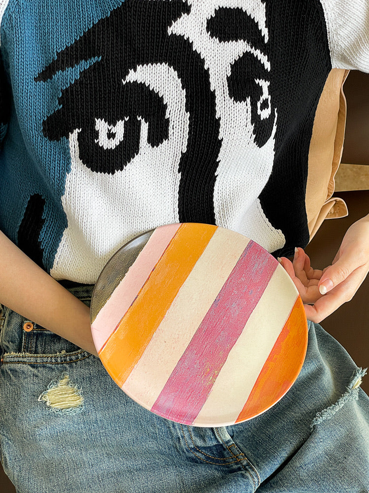 Red Cabbage and Pumpkin Stripes Bamboo Fiber Plates