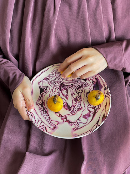 Red Cabbage and Root Veggie Stripes Bamboo Fiber Plate